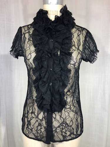 Vintage Y2K Black Lace Ruffle Blouse