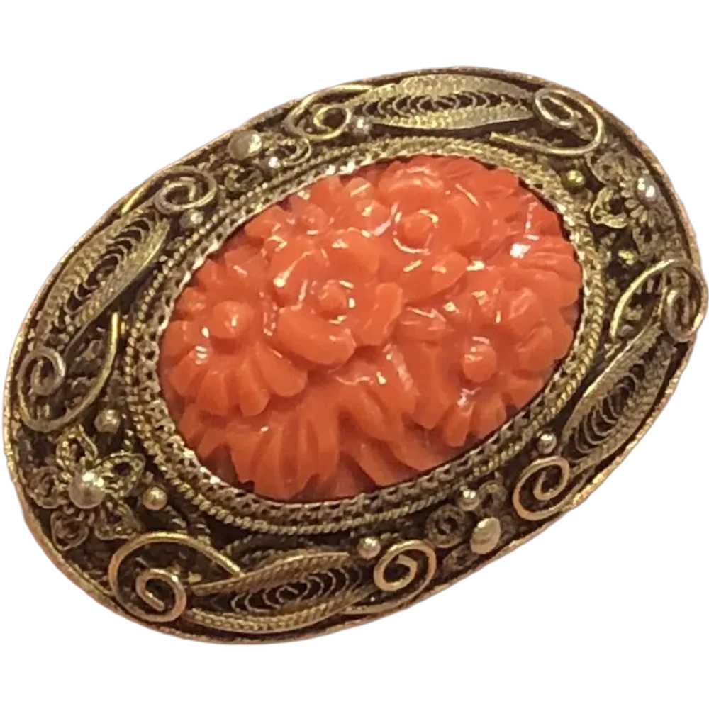 Antique Chinese Gild Sterling Silver Filigree Car… - image 1