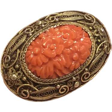 Antique Chinese Gild Sterling Silver Filigree Car… - image 1