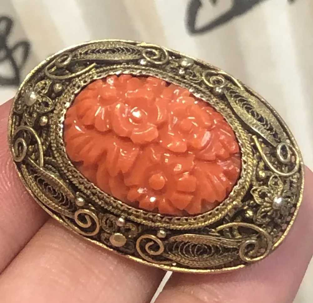 Antique Chinese Gild Sterling Silver Filigree Car… - image 2