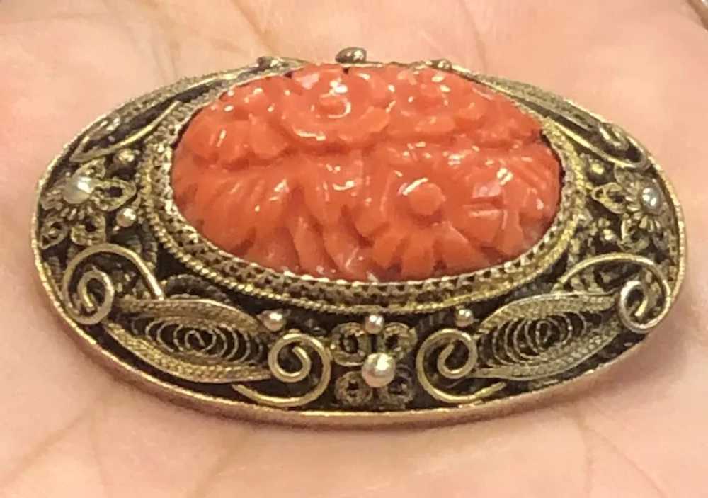 Antique Chinese Gild Sterling Silver Filigree Car… - image 4