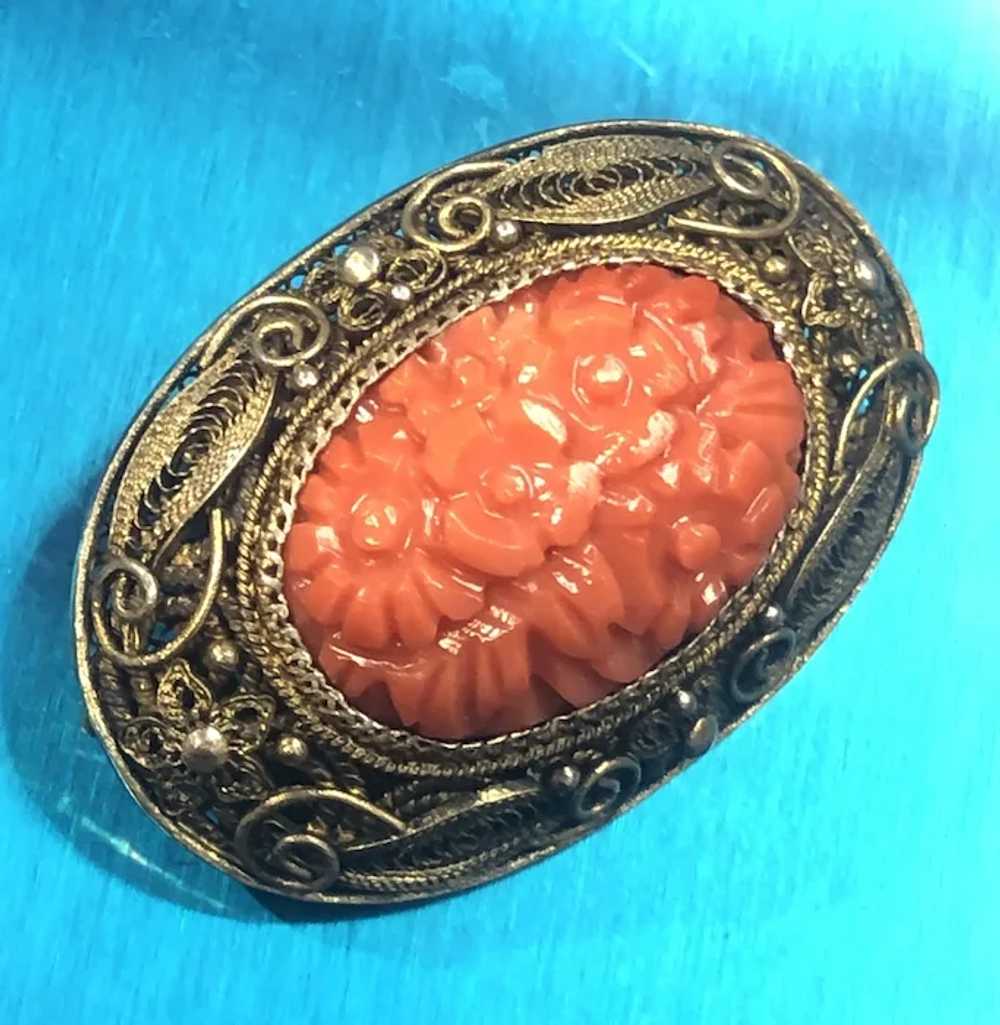 Antique Chinese Gild Sterling Silver Filigree Car… - image 6