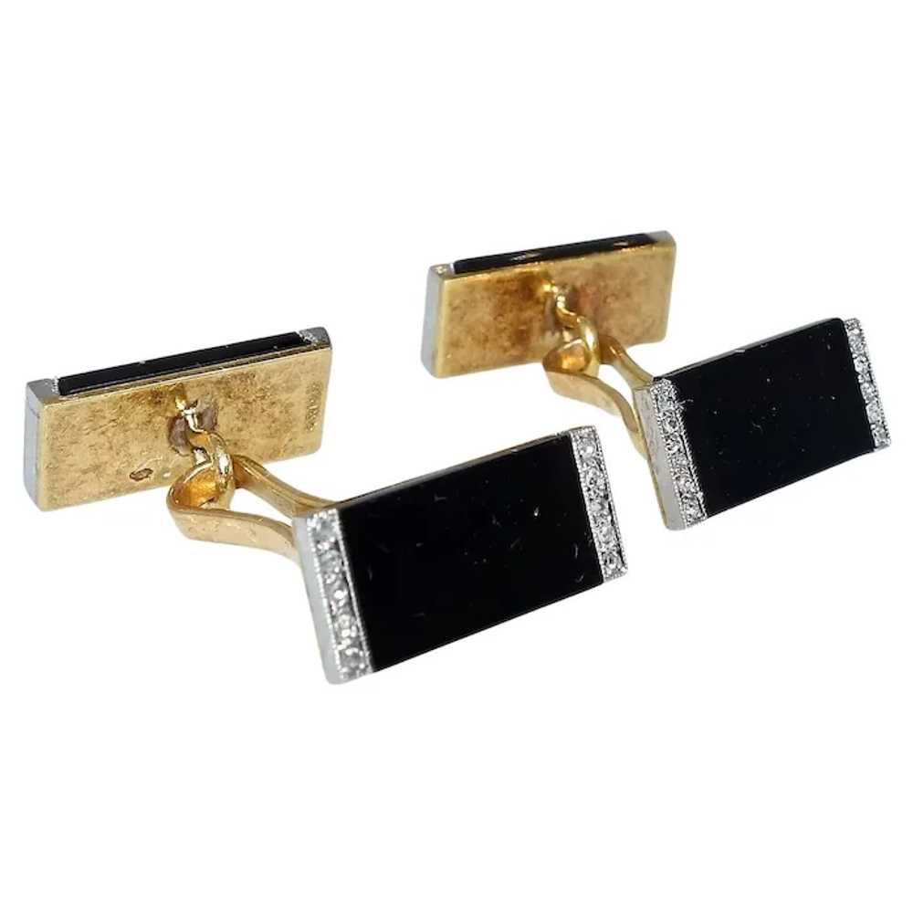 Cufflinks, Antique Art Deco Diamond & Onyx Platin… - image 2