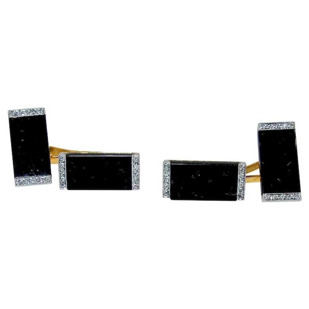 Cufflinks, Antique Art Deco Diamond & Onyx Platin… - image 3