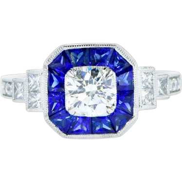 Very Fine White Diamond and Vivid Blue Sapphire C… - image 1