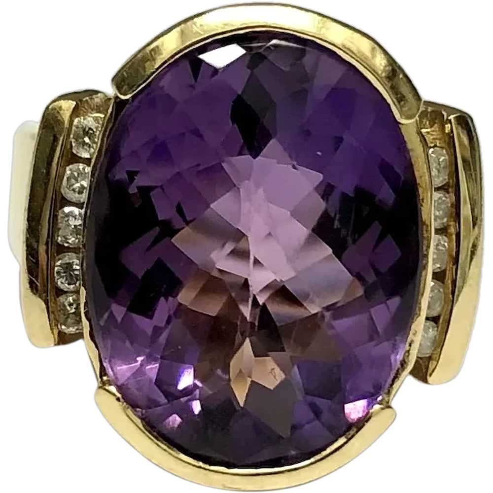 14K Yellow Gold Lady's Ring-Natural Amethyst and … - image 1