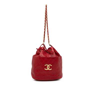 Red Chanel CC Quilted Lambskin Bucket Bag