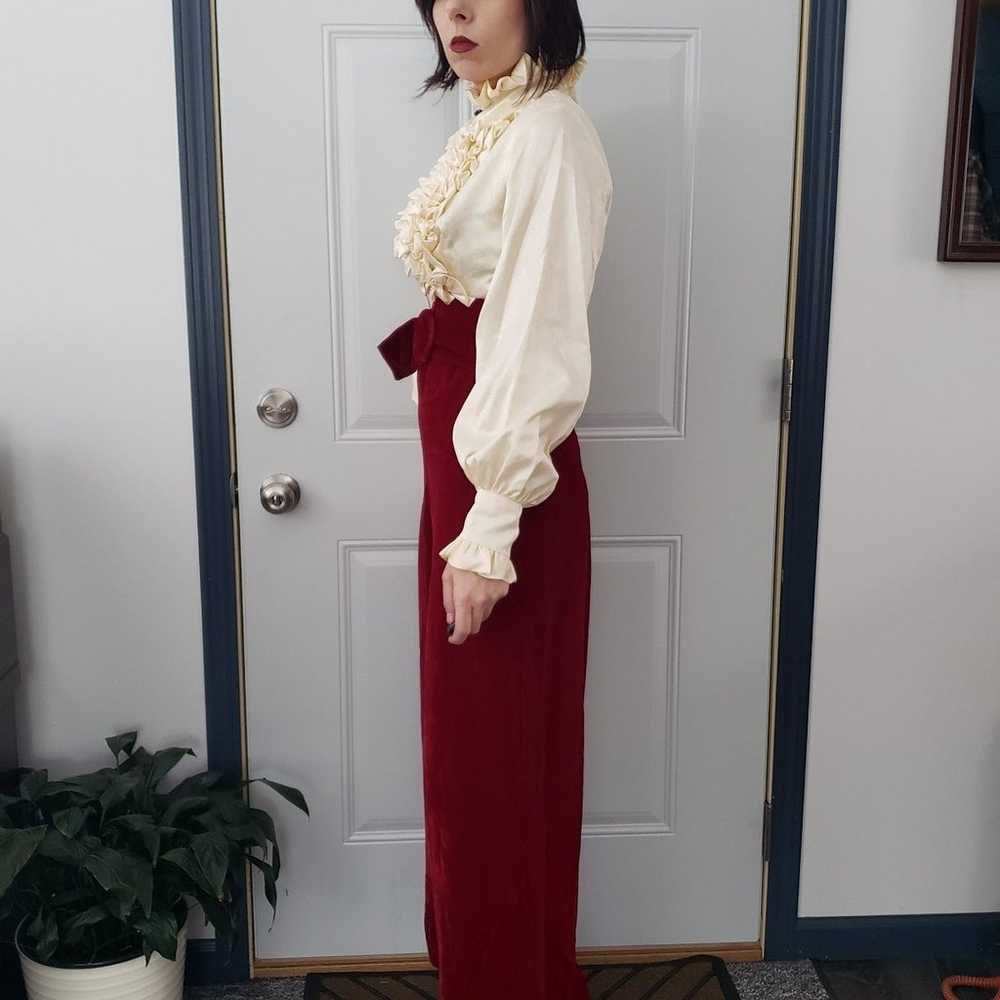 70s Red Velvet and Cream Satin Jumpsuit - image 2