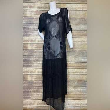 Antique Authentic black beaded 1920s flapper dres… - image 1