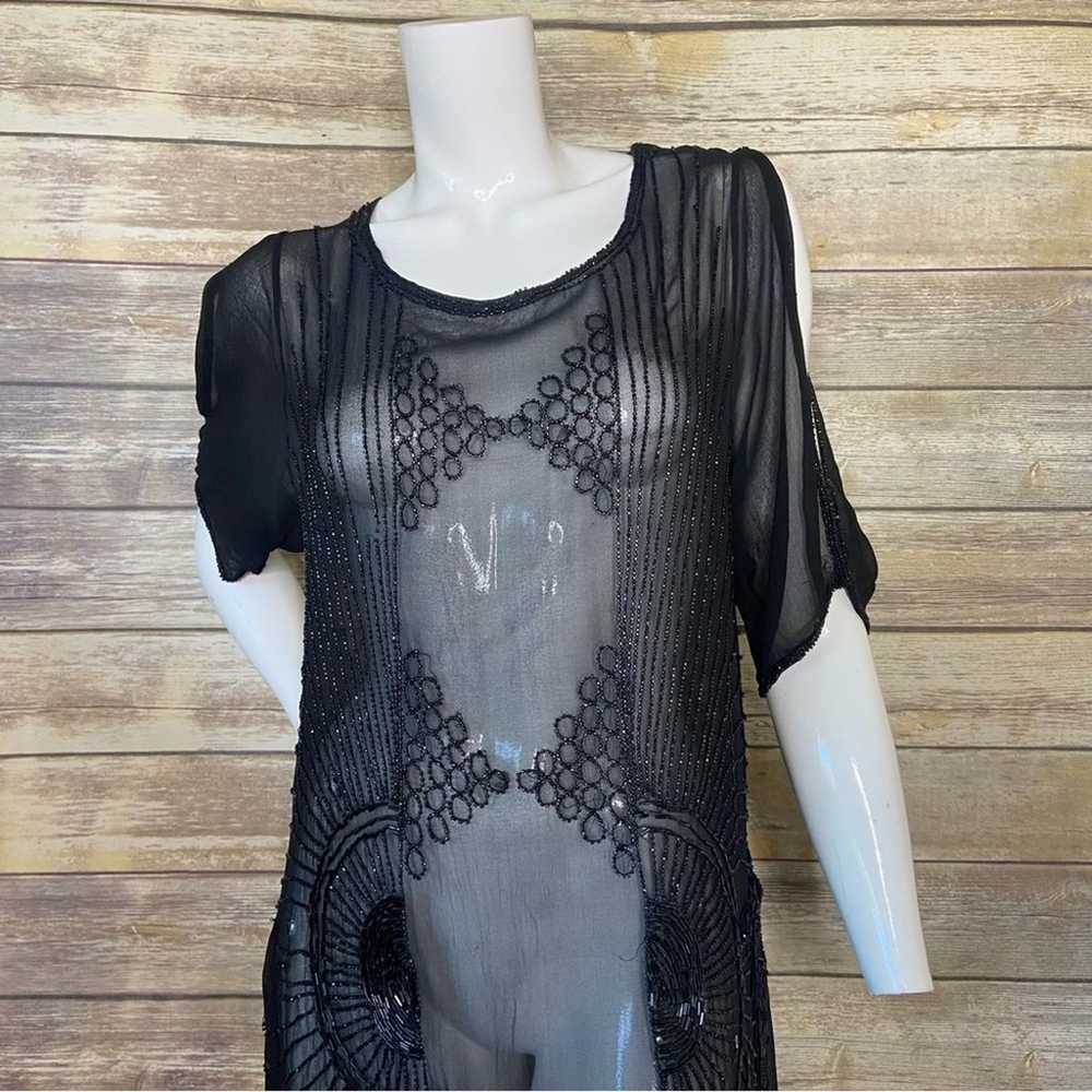 Antique Authentic black beaded 1920s flapper dres… - image 3