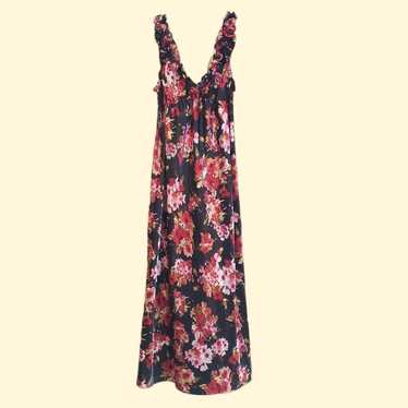 Vintage Boho Pink Floral Black Oscar de la Renta P