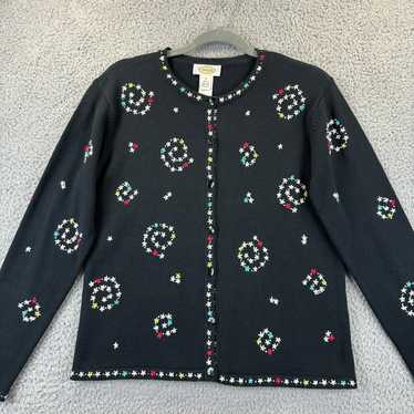 Vintage Talbots Embroidered Cardigan Small 90s Bl… - image 1