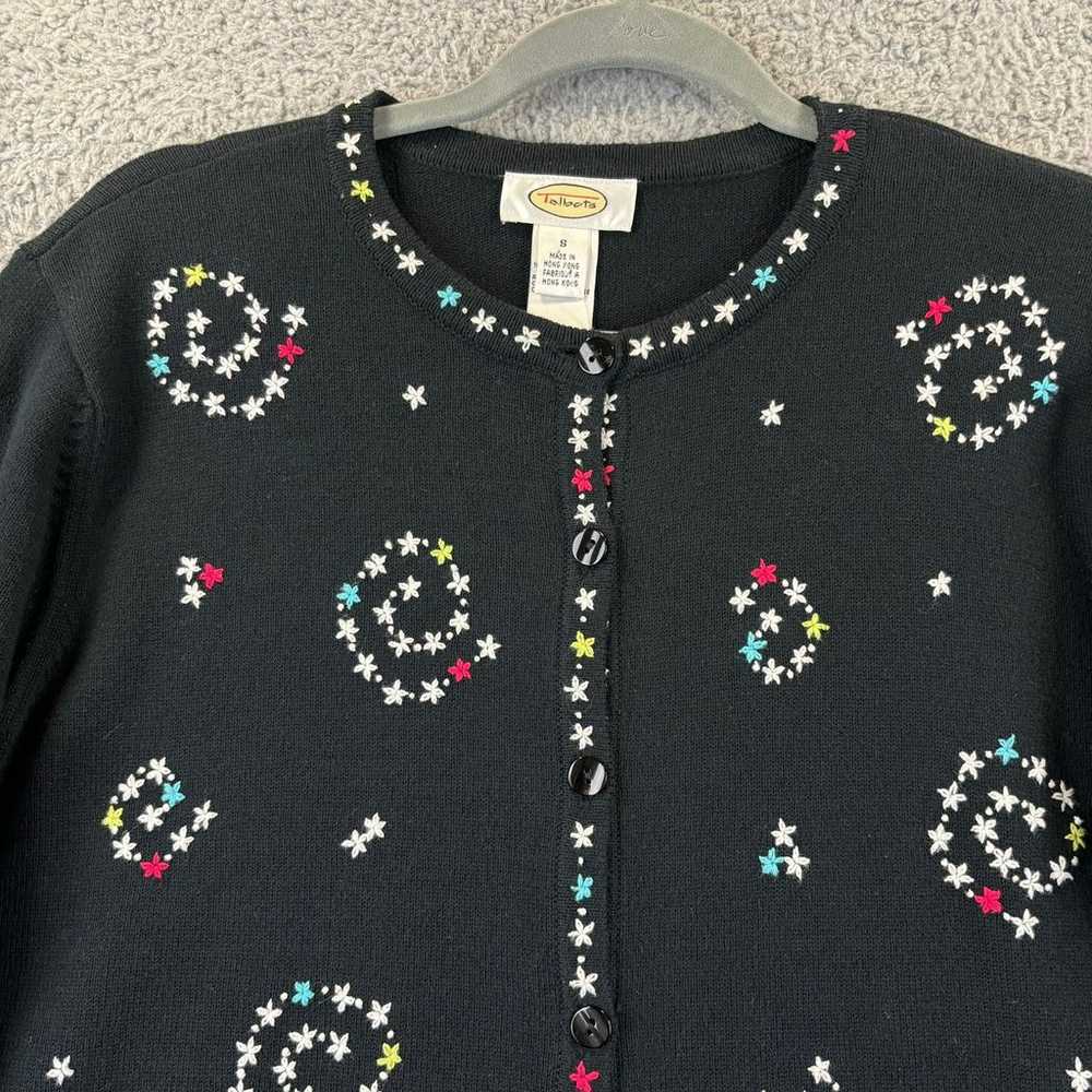 Vintage Talbots Embroidered Cardigan Small 90s Bl… - image 2