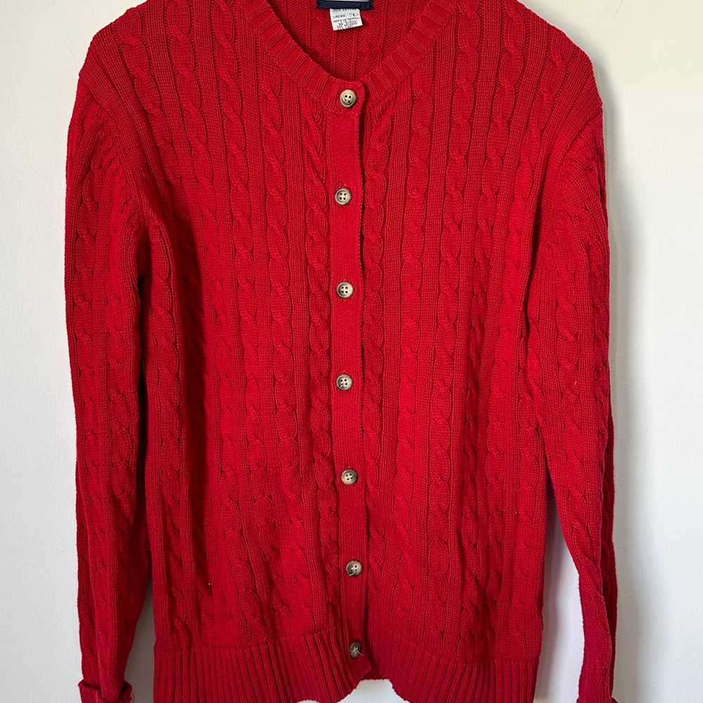 Vintage Lands End Red Cable Knit Cotton Button Fr… - image 1