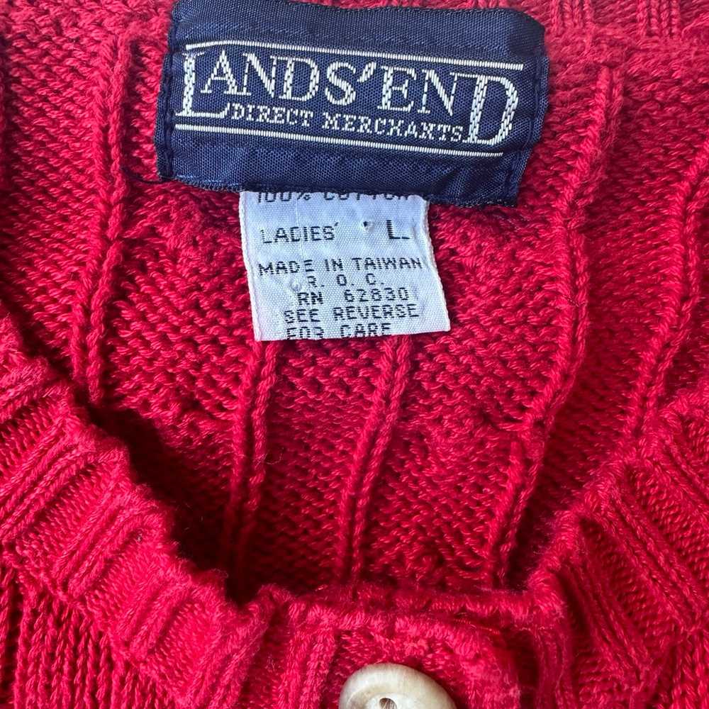 Vintage Lands End Red Cable Knit Cotton Button Fr… - image 2