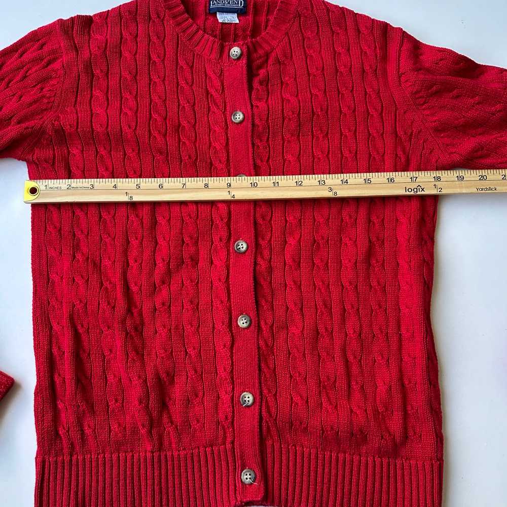 Vintage Lands End Red Cable Knit Cotton Button Fr… - image 5