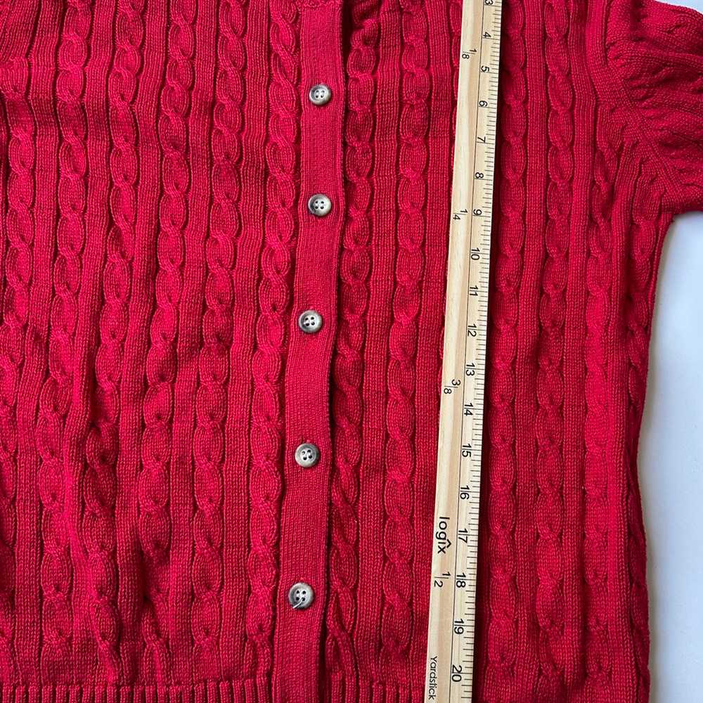 Vintage Lands End Red Cable Knit Cotton Button Fr… - image 6