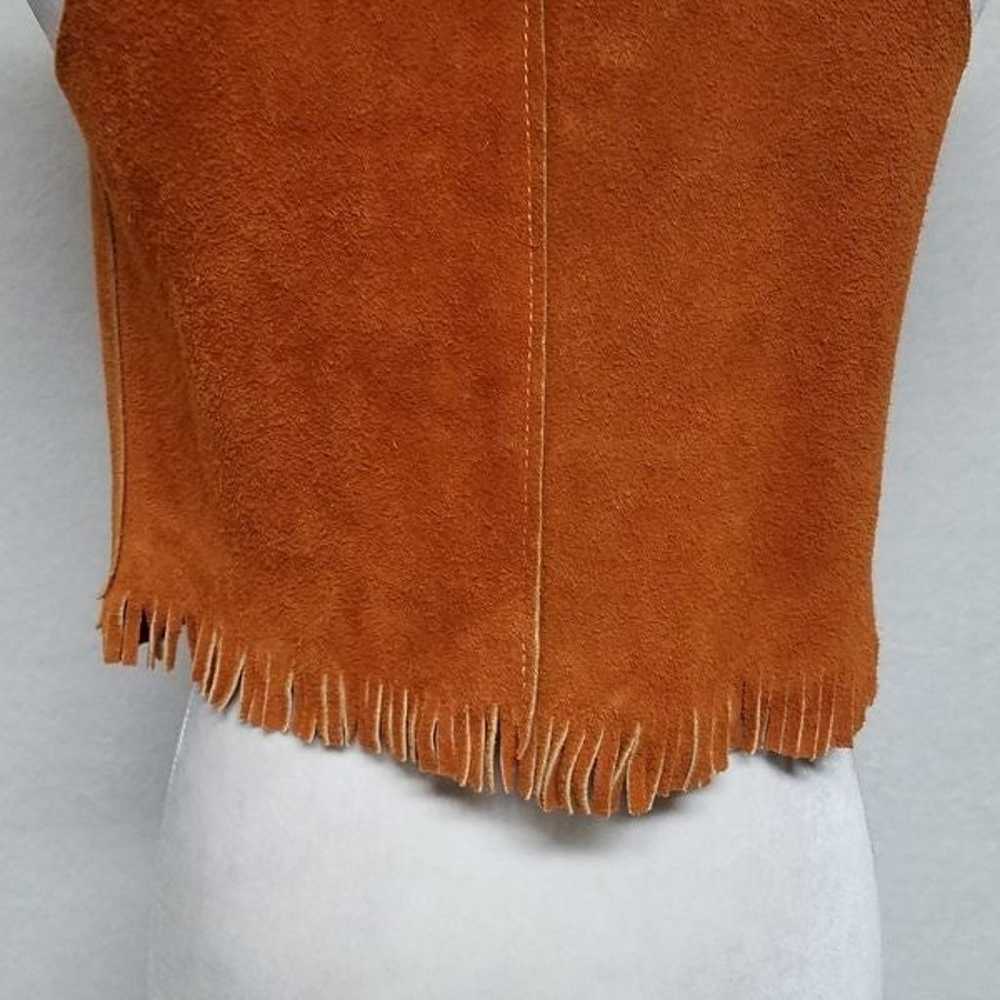 Vintage 70s Caramel Suede Leather Bolo Tie Fringe… - image 11