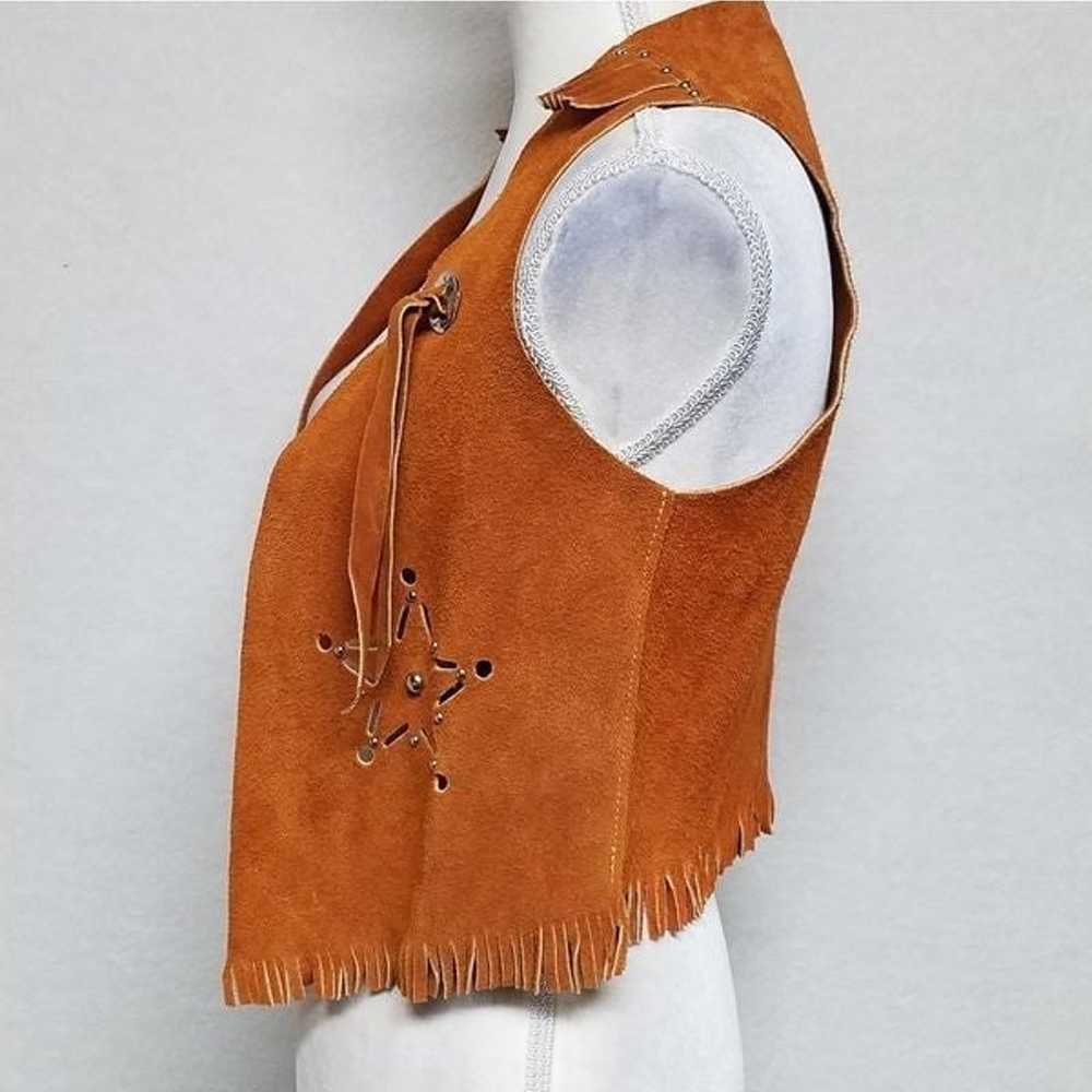 Vintage 70s Caramel Suede Leather Bolo Tie Fringe… - image 9