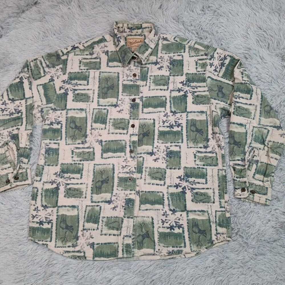 Vintage Woolrich Womens Shirt Green M Animals Sno… - image 1