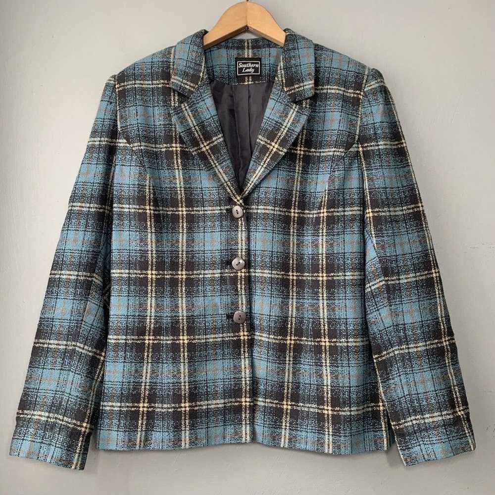 Vintage Southern Lady Womens 10 Blue Plaid Button… - image 1