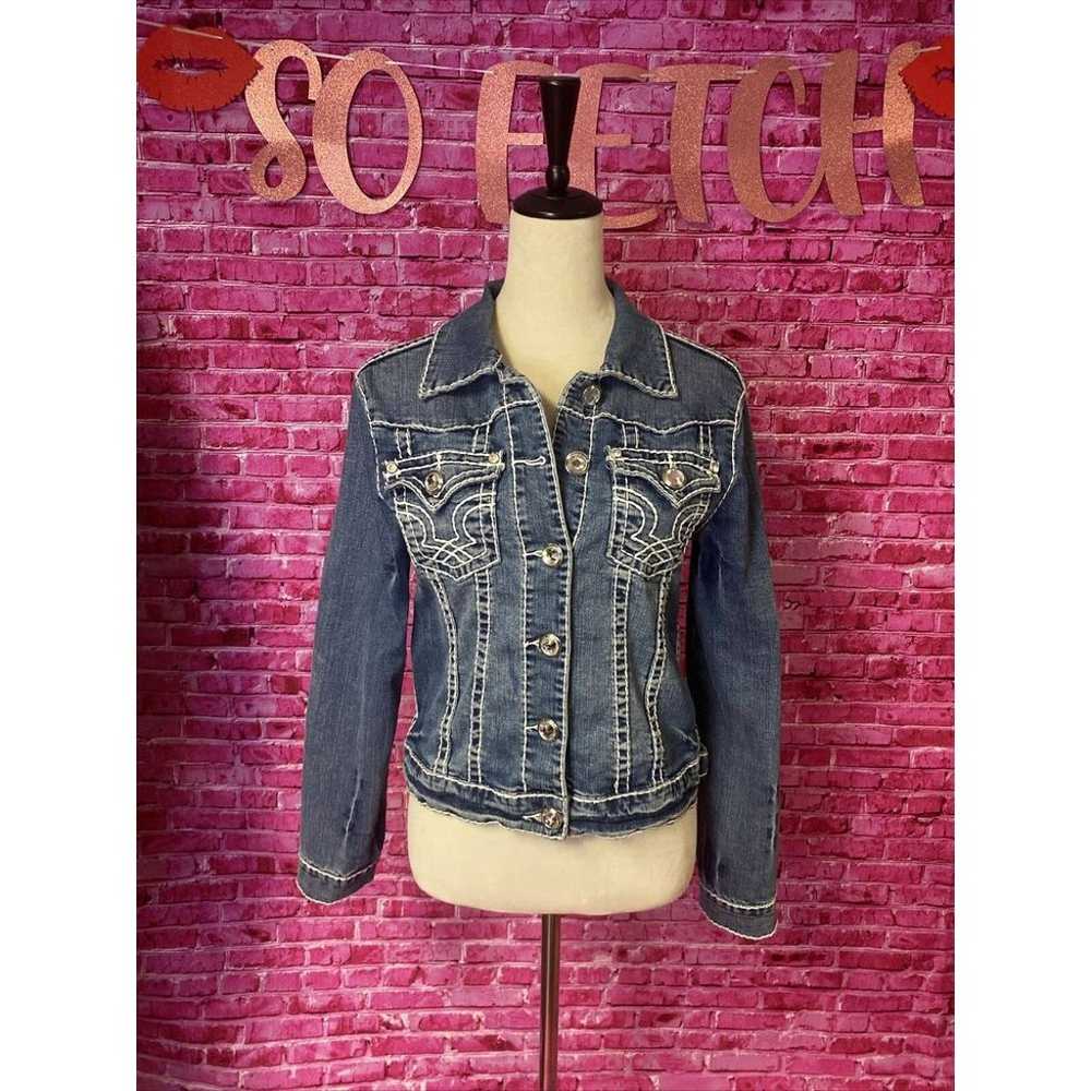 Vintage Y2K Western Bling Embellished Jean Jacket… - image 1