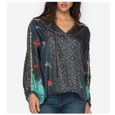 Johnny Was Butterfly Silk Blouse Rainbow Blouson - image 1