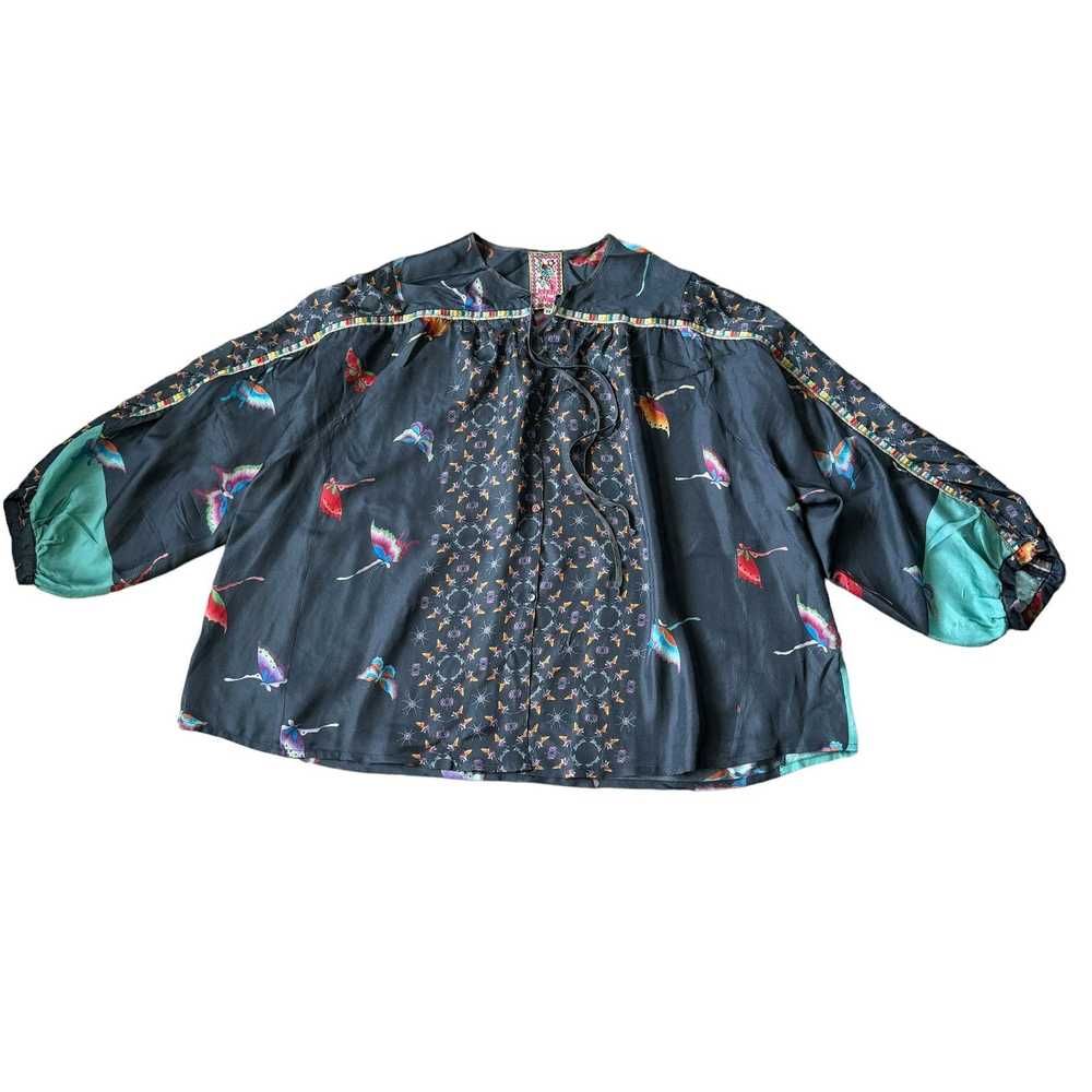 Johnny Was Butterfly Silk Blouse Rainbow Blouson - image 2