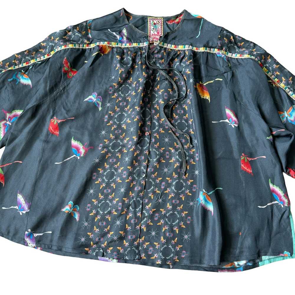 Johnny Was Butterfly Silk Blouse Rainbow Blouson - image 5