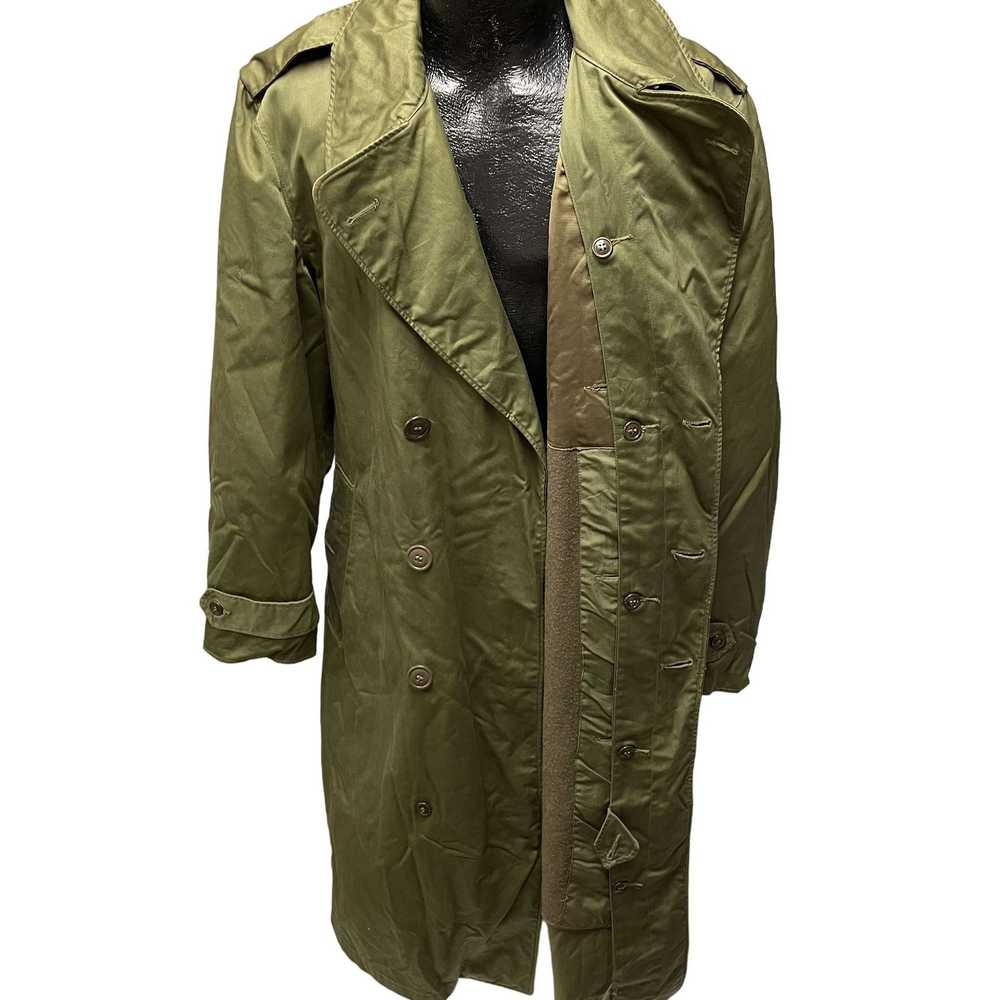 Unkwn Vtg Korean War Green TRENCH Military Overco… - image 4