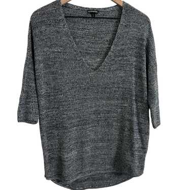 Express Express Heathered Gray Knit V Neck Knit S… - image 1