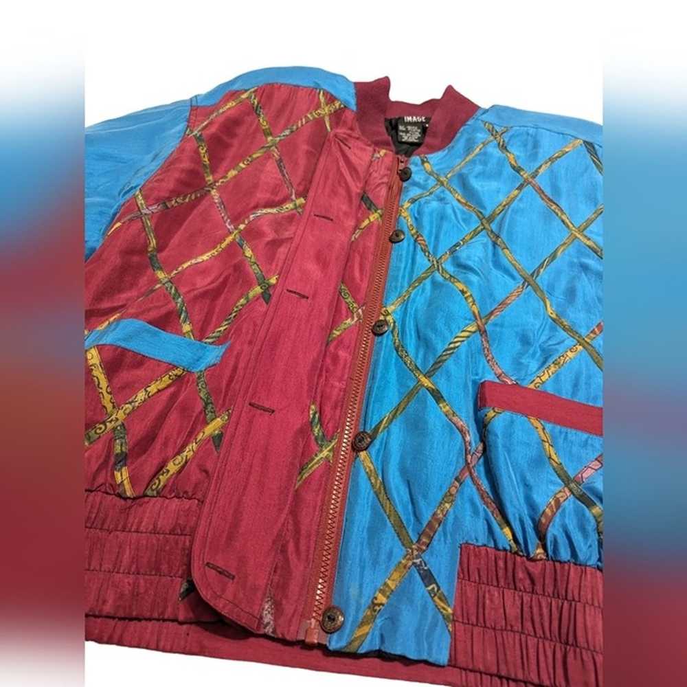 Vintage Burgundy and Blue 100% Silk Jacket Size M… - image 12