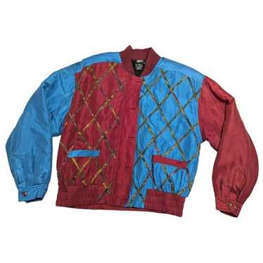 Vintage Burgundy and Blue 100% Silk Jacket Size M… - image 1