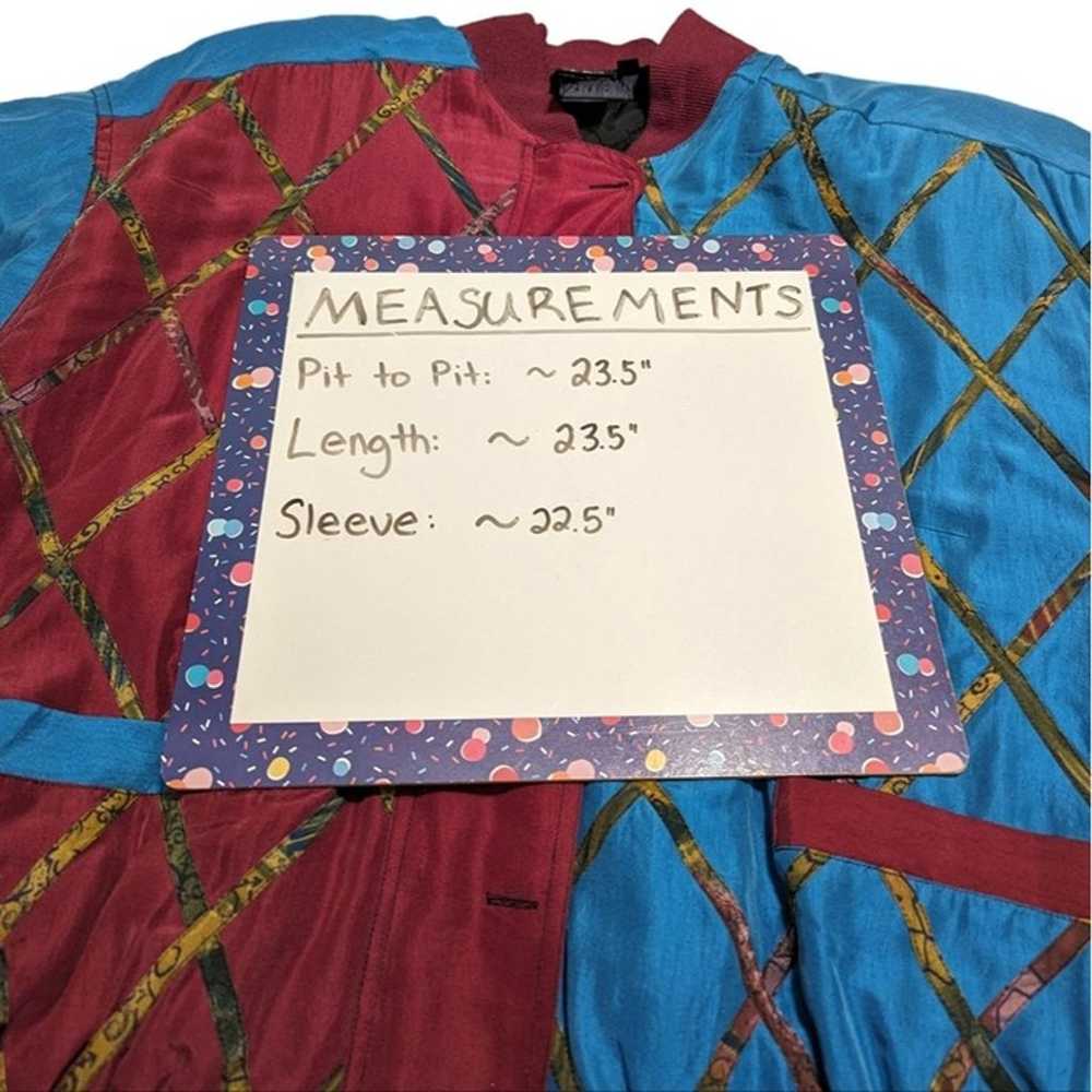 Vintage Burgundy and Blue 100% Silk Jacket Size M… - image 5