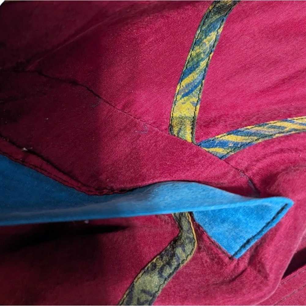 Vintage Burgundy and Blue 100% Silk Jacket Size M… - image 8