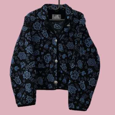 90s funky floral cropped fleece jacket