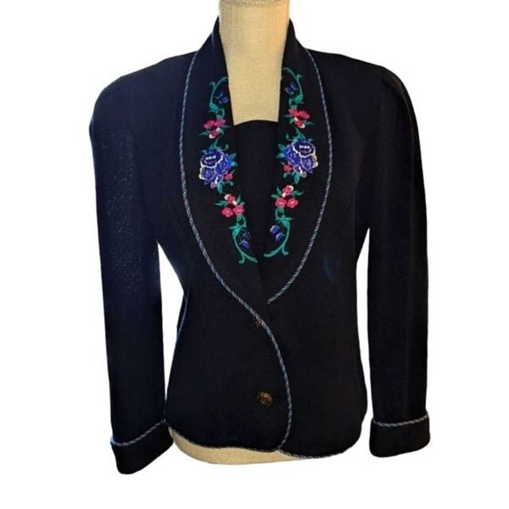 Jeffrey and Dara vintage black floral embroidered… - image 1