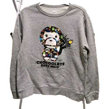 APE BAPE kaws CHOCOOLATE パーカー　BABY MILO Chocoolate & Baby Milo By *A Bathing Ape Logo Grey Hoodie