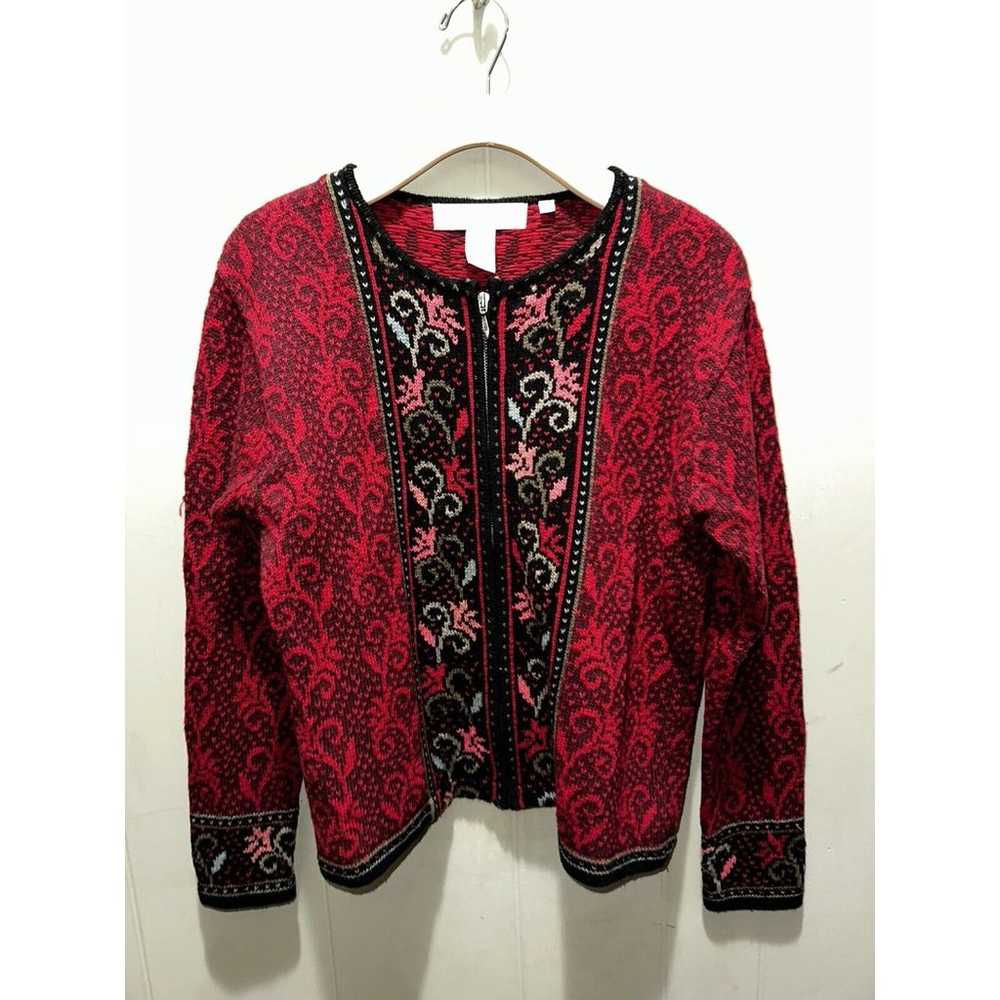 Vintage Nomadic Traders Wool Cardigan Red Black F… - image 1