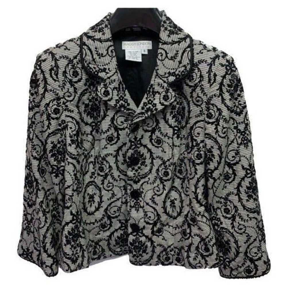 Maggy London Womens Jacket Coat Black Gray Damask… - image 1