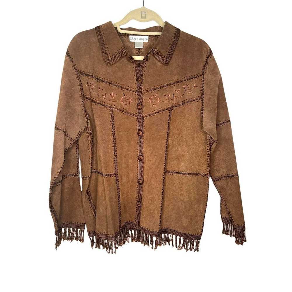 Dressbarn Vintage Leather Suede & Crochet Brown P… - image 1