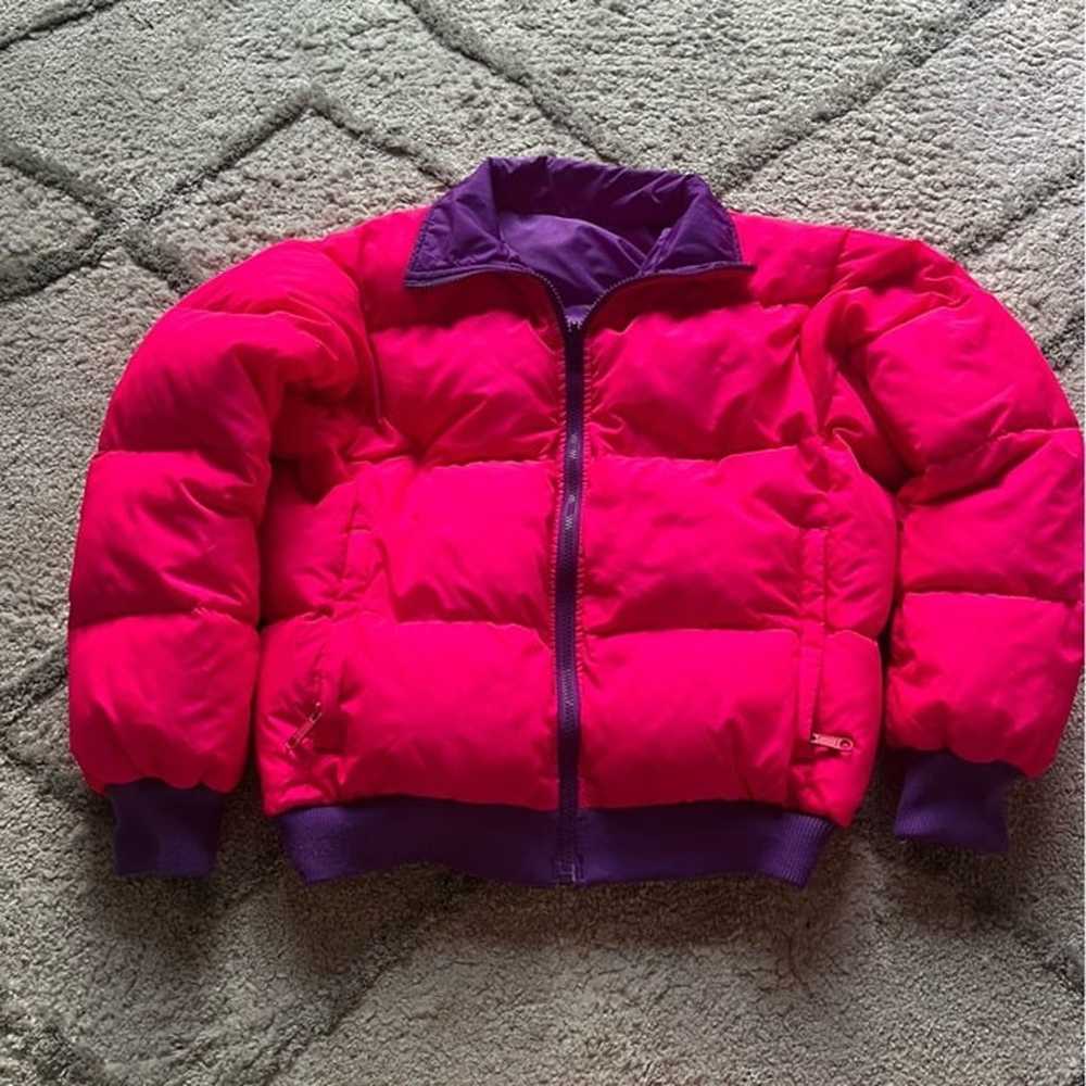 Vintage Columbia puffer jacket crop down neon pur… - image 2