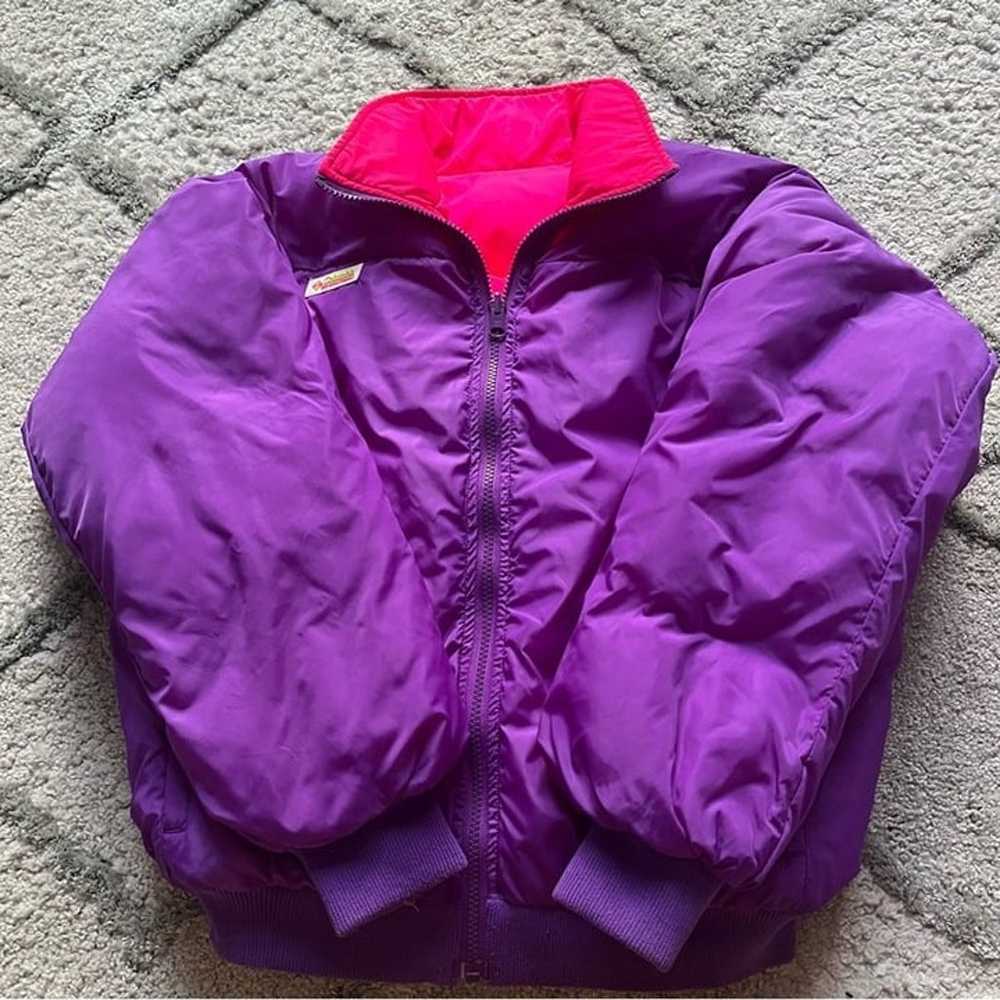 Vintage Columbia puffer jacket crop down neon pur… - image 9