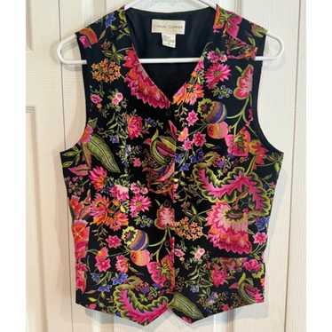 Vintage Casual Corner 100% Silk Floral Vest w/ Pi… - image 1