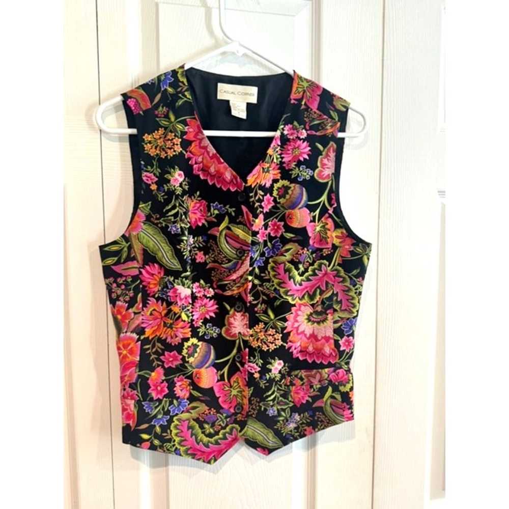 Vintage Casual Corner 100% Silk Floral Vest w/ Pi… - image 2