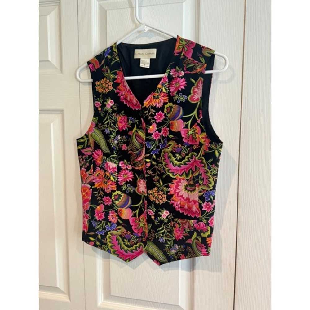 Vintage Casual Corner 100% Silk Floral Vest w/ Pi… - image 4