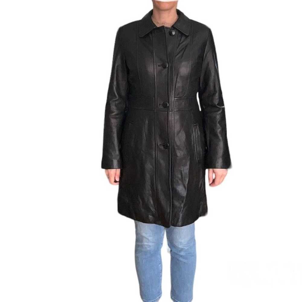 Jones New York Leather Black Button Coat Medium - image 2