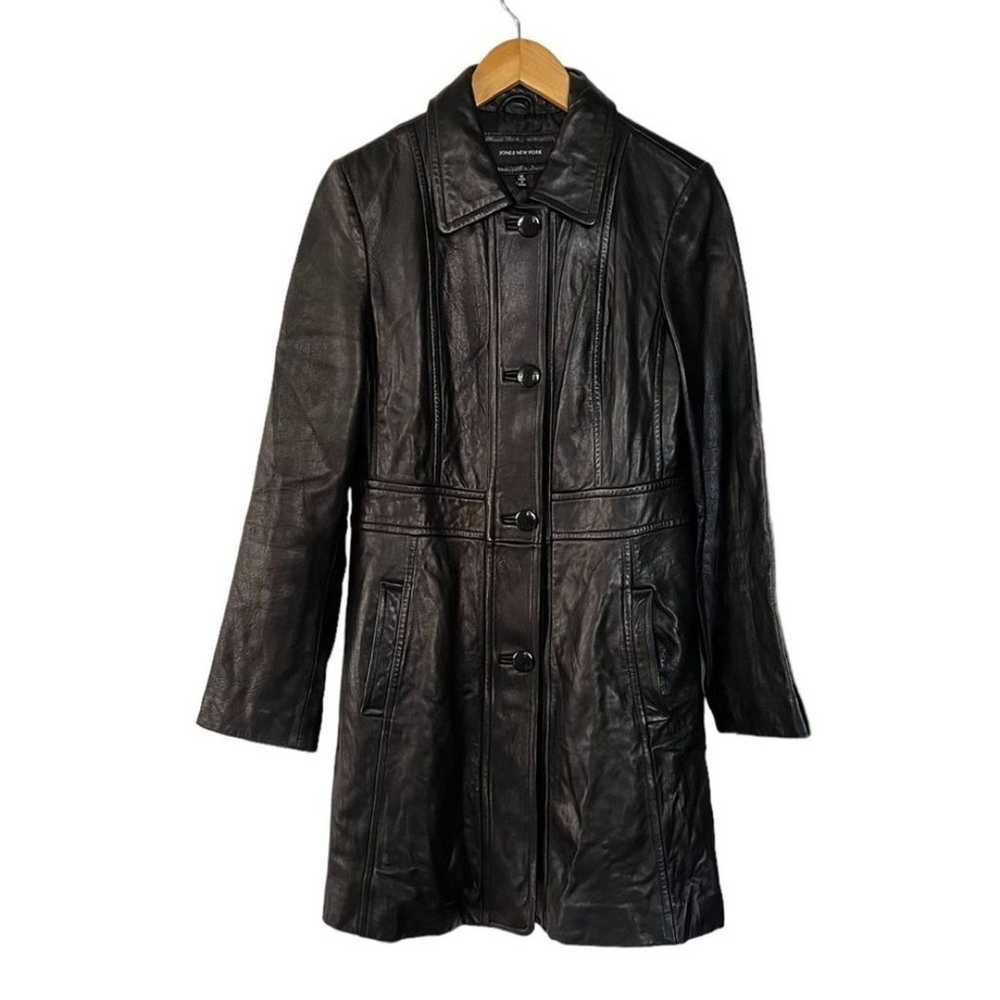 Jones New York Leather Black Button Coat Medium - image 6