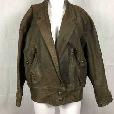 Express Vtg 1980s Brown Leather Bomber L - image 1