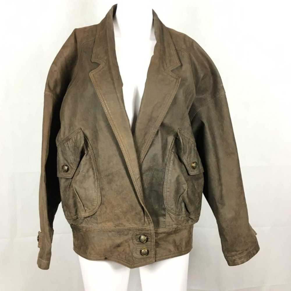 Express Vtg 1980s Brown Leather Bomber L - image 2